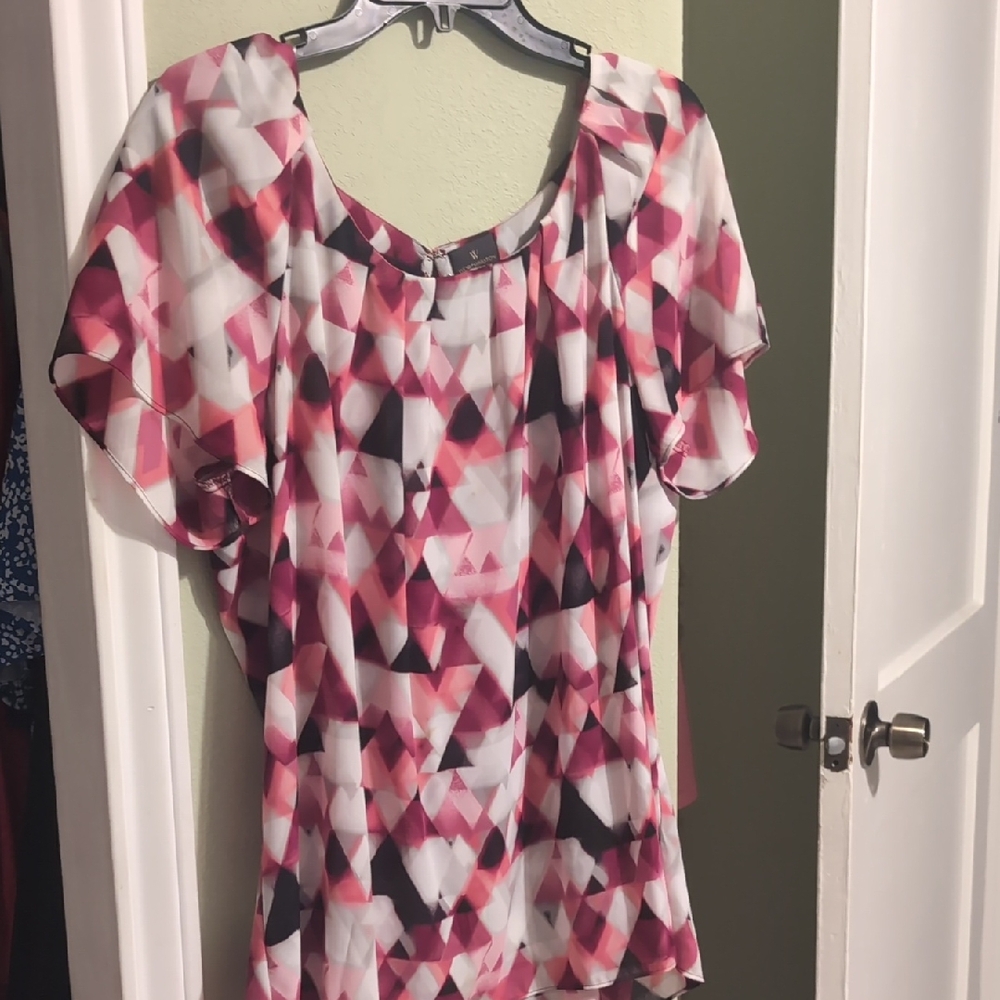 Worthington Pink and Black Geometric Blouse